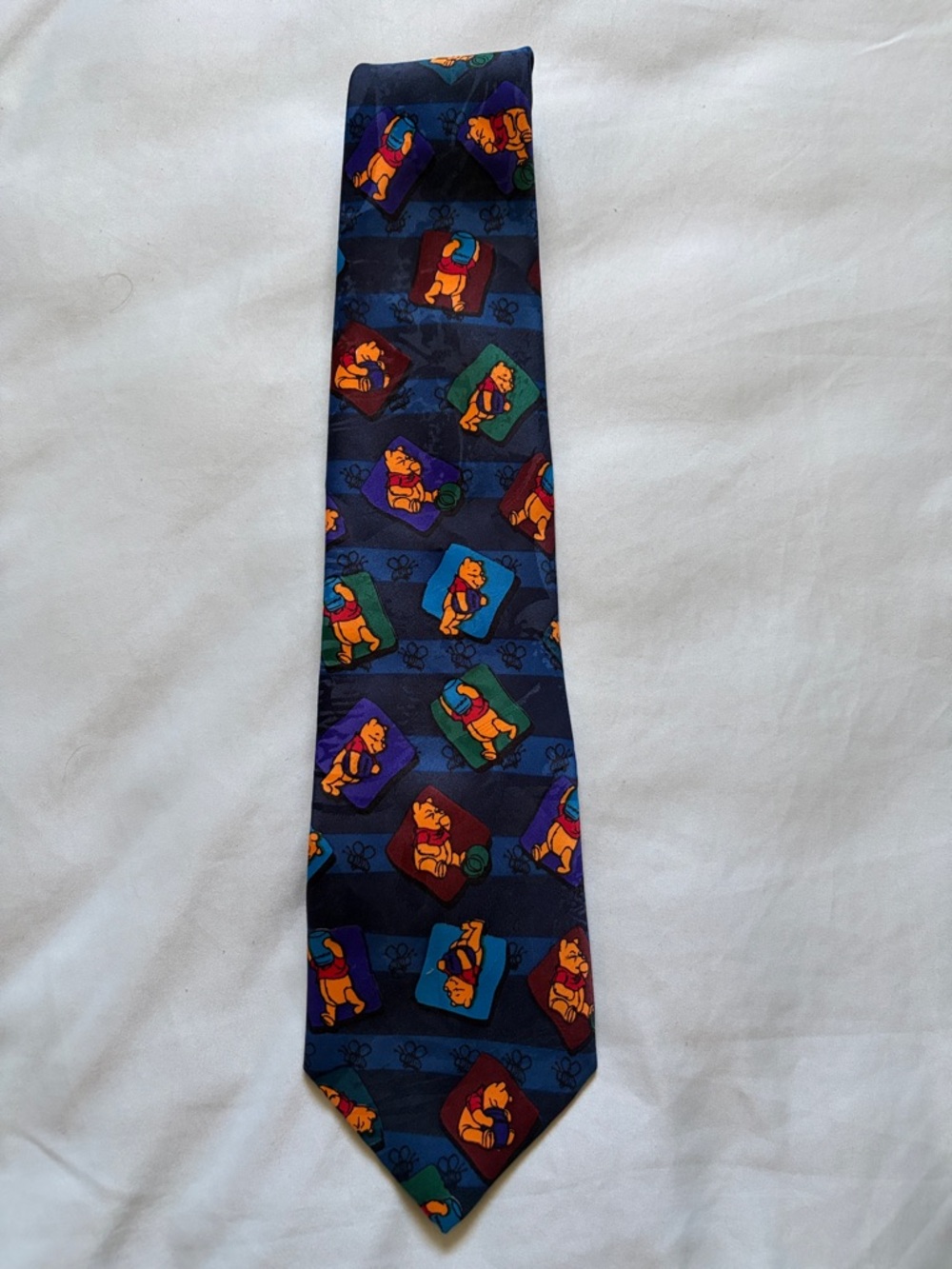Disney Navy Tie with Multicolor Winnie the Pooh Squares